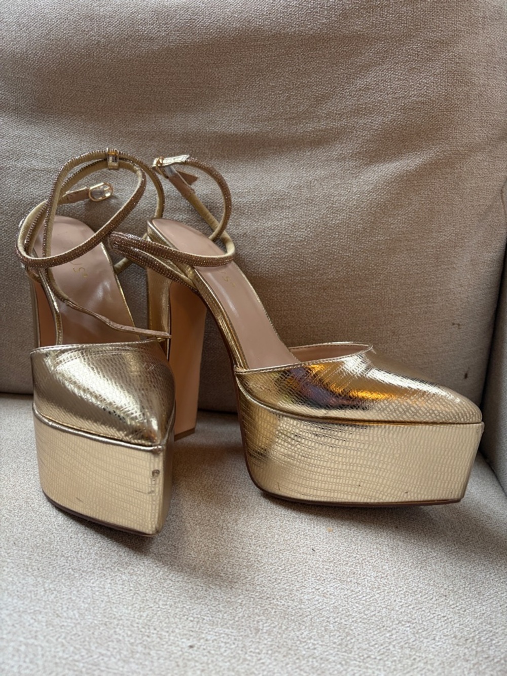 Venus Gold Platform double twist Ankle-Strap Women's Heels